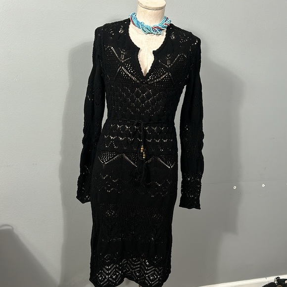 Etcetera Cotton Crochet Black Midi Dress size M - EUC - Picture 1 of 17